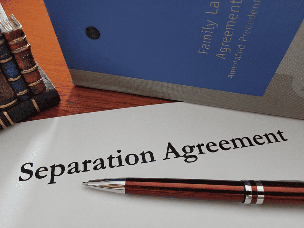 BC Divorce Options separation agreement form on an office table