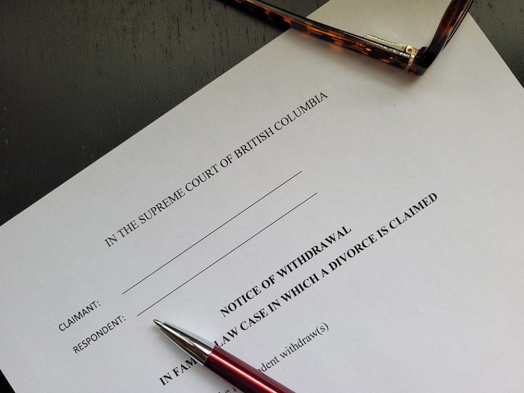 BC Divorce Options Notice of Withdrawal on an office table